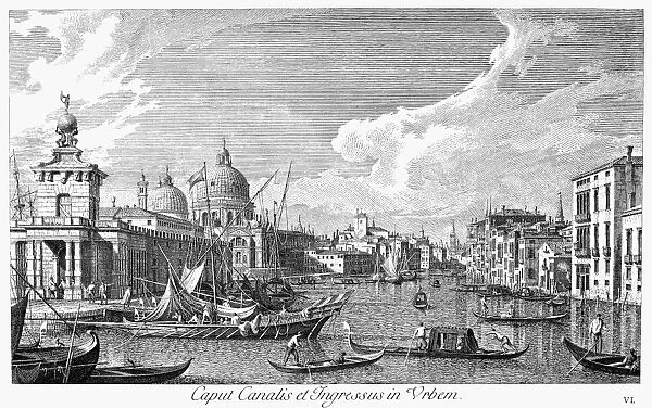 VENICE: GRAND CANAL, 1742. Entrance to the Grand Canal in Venice, Italy, looking west. Line engraving, 1742, by Antonio Visentini after Canaletto