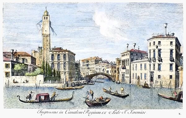 VENICE: GRAND CANAL, 1742. View of the Grand Canal and the entrance to the Cannaregio in Venice, Italy. Line engraving, 1742, by Antonio Visentini afer Canletto