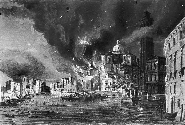 VENICE: SAN GEREMIA, 1848. San Geremia on the Grand Canal in Venice, in flames