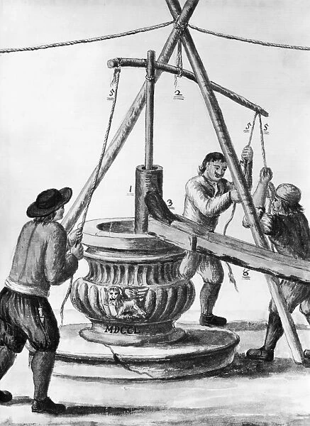 VENICE: WELL, 18th CENTURY. Three men pumping water from a well in Venice, Italy