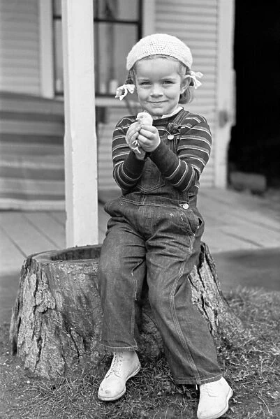 VERMONT: FARM, 1937. A young girl on a farm in Vermont. Photograph by Arthur Rothstein