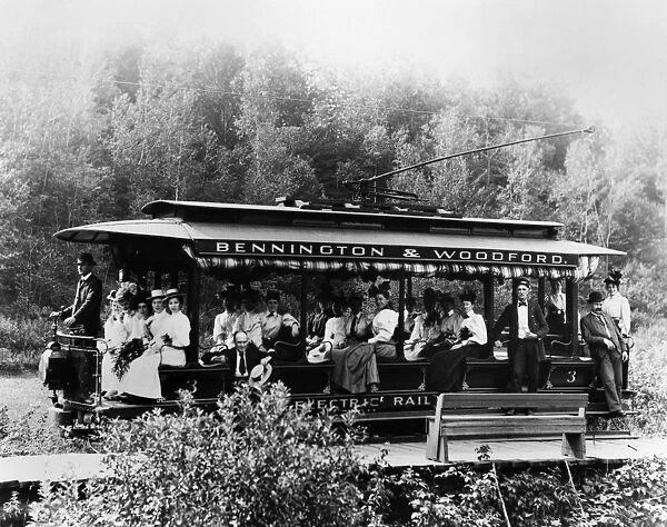 VERMONT: TROLLEY, c1895. Vermont tourists in a Bennington & Woodford open car