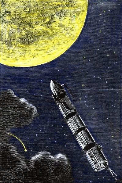 VERNE: FROM EARTH TO MOON. Colored engraving from a 19th-century edition of Jules