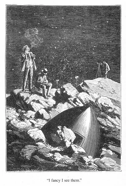 VERNE: ROUND THE MOON. I fancy I see them. Wood engraving after a drawing by Emile Bayard from a 19th century edition of Jules Vernes Round the Moon