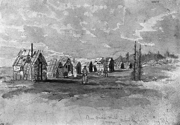 VERNER: MICMAC HUTS. Huts of Micmac Native Americans of eastern Canada. Graphite