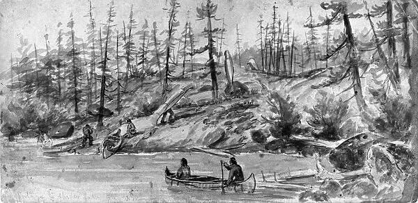VERNER: PORTAGE. Native Americans portaging canoes to Spider Lake, on Vancouver Island