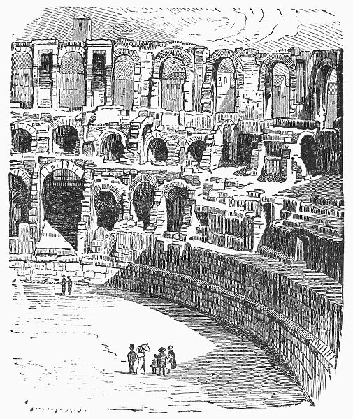 VERONA: AMPHITHEATER. Roman amphitheater at Verona, Italy. Line engraving, 19th century