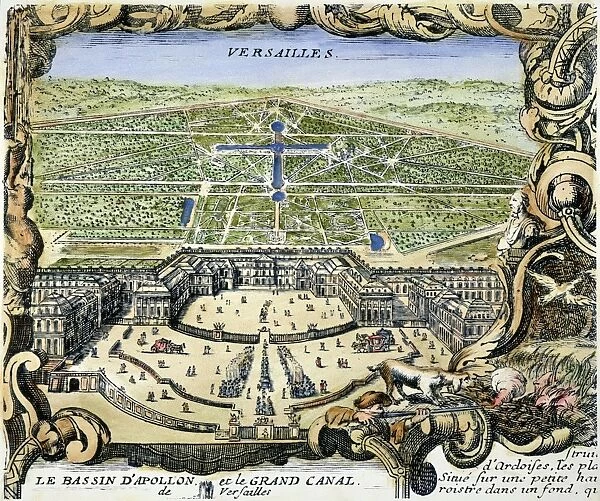 VERSAILLES, 1766. Engraved view of Versailles and its gardens from Nouveau Plan de Paris, 1766