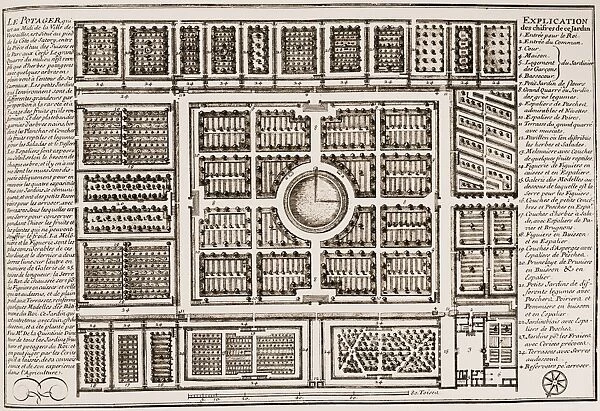 VERSAILLES: GARDENS, 1685. Plan of the fruit and vegetable garden at the Palace of Versailles, France. Line engraving from Perelles Views of the Beautiful Houses of France, 1685