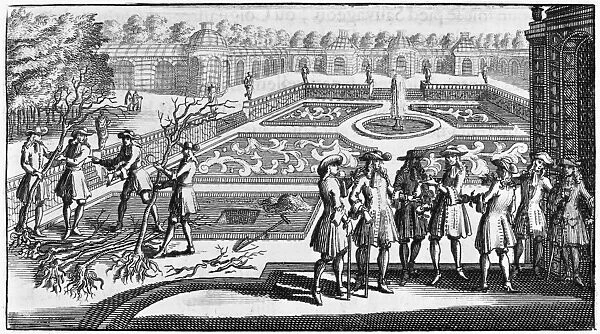 VERSAILLES: GARDENS, 1690. Preparing trees for planting. Line engraving from Jean-Baptiste de La Quintinies The Perfect Gardener. Instructions for Fruit and Vegetable Gardens, Paris, 1690