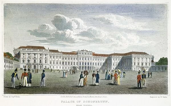 VIENNA, 1823. The Palace of Schonbrunn, Vienna, Austria. Steel engraving, English, 1823, after a drawing by Robert Batty