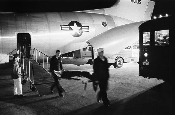 VIETNAM WAR, 1968. Wounded servicemen arriving from Vietnam at Andrews Air Force Base in Maryland