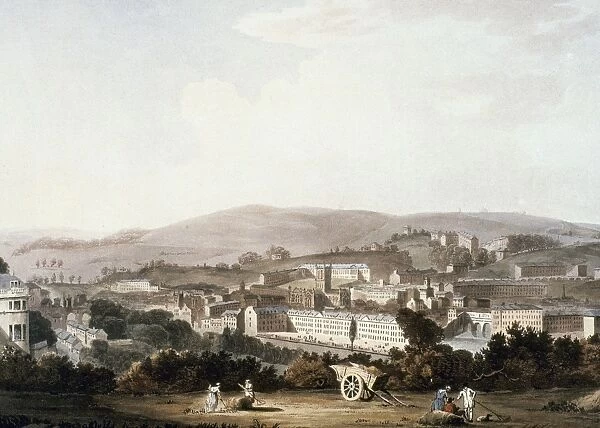 VIEW OF BATH, ENGLAND. Oil painting, early 19th century, by John Claude Nattes