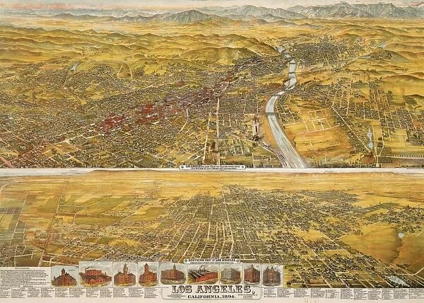 VIEW OF LOS ANGELES, 1894. Bird s-eye view of Los Angeles, California