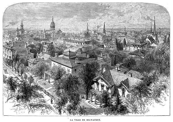 VIEW OF MILWAUKEE, c1890. View of Milwaukee, Wisconsin. Wood engraving, French, c1890