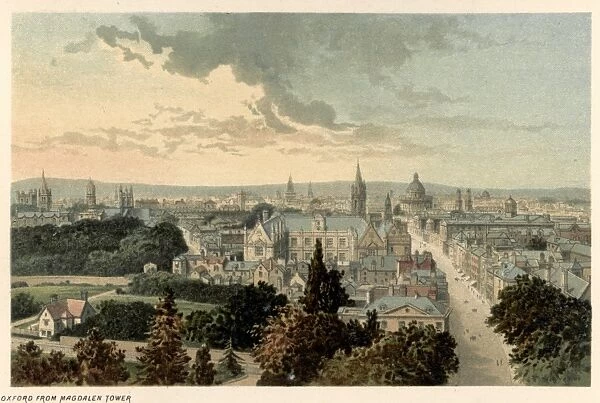 VIEW OF OXFORD. A view of Oxford from Magdalen Tower. Lithograph, c1885