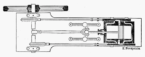 Top view of a plan of French inventor Jean Joseph Etienne Lenoirs internal combustion engine, c1859