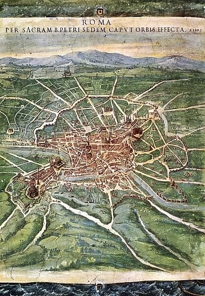 VIEW OF ROME, 1631. Aerial view of Rome, Italy, as it appeared in 1631. Painting