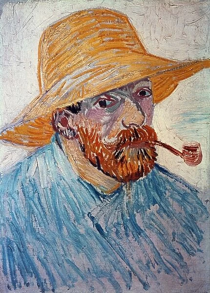 VINCENT VAN GOGH (1853-1890). Self-portrait with pipe and straw hat. Oil on canvas, 1888
