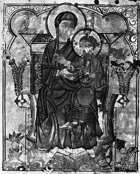 VIRGIN AND CHILD. The Virgin Mary and Jesus. Illumination from a Gospel book copied in Mosul