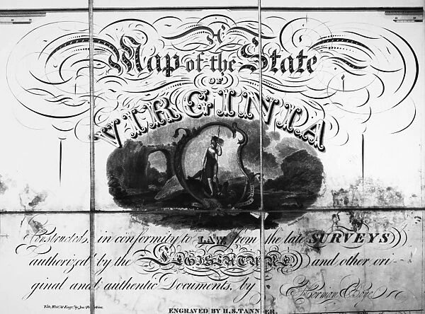 VIRGINIA: CARTOUCHE, 1826. Cartouche symbolizing the Commonwealth of Virginia from Boyds map of Virginia, 1826