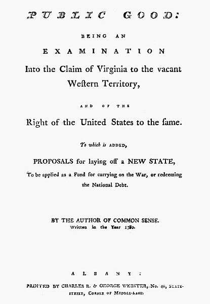 VIRGINIA: LAND CLAIM, 1780. Public Good