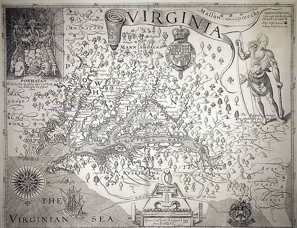 VIRGINIA MAP, 1612. Captain John Smiths map of Virginia, 1612