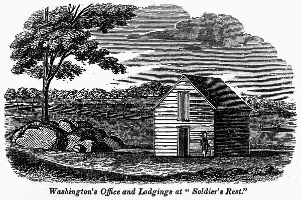VIRGINIA: SOLDIERs REST. Soldiers Rest farmhouse in Berryville, Clarke County, Virginia, where George Washington is said to have stayed in 1748 while surveying the land for Lord Bryan Fairfax. Wood engraving, American, 19th century