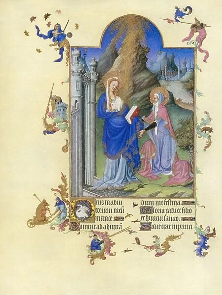THE VISITATION. Illumination from the 15th century manuscript of the Tres Riches Heures of Jean