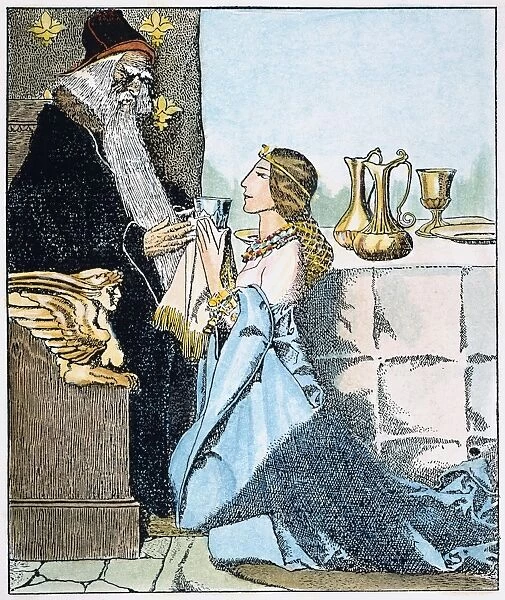 VIVIEN BEWITCHES MERLIN. Vivien bewitching the Magician. Drawing, 1903, by Howard Pyle