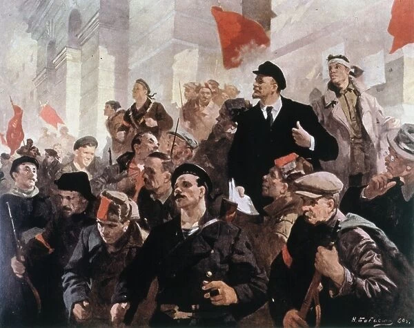 VLADIMIR LENIN (1870-1924). Vladimir Ilich Ulyanov Lenin. Russian Communist leader. Lenin on the first day of Soviet power. Painting by Babashok