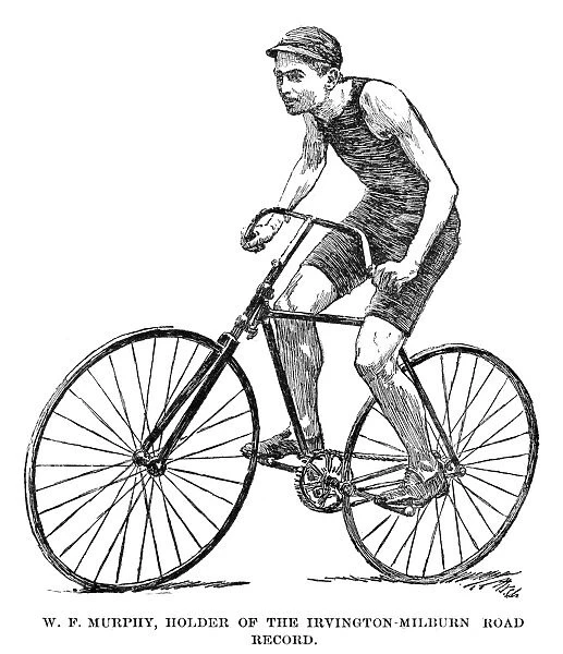 W. F. Murphy, holder of the Irvington-Milburn road record. Drawing, 1890