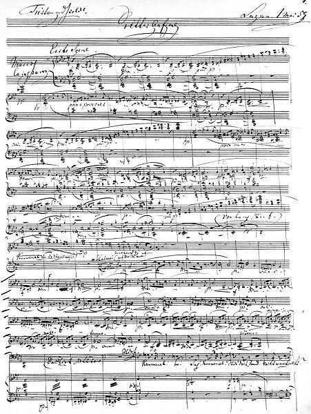 WAGNER: TRISTAN & ISOLDE. Page one of the orchestral sketch for Act III of Tristan & Isolde