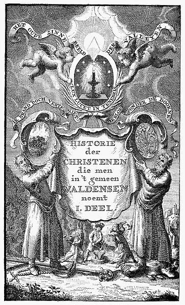 WALDENSIAN SYMBOLS. Frontispiece of a Dutch(?) History of the Waldenses of Vaud