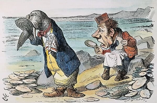 The Walrus sobbed into his pocket-handkerchief while the Carpenter ate his bread: after the design by Sir John Tenniel from the first edition of Lewis Carrolls Through the Looking Glass