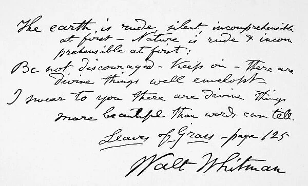 WALT WHITMAN MANUSCRIPT. Autograph manuscript fragment and signature