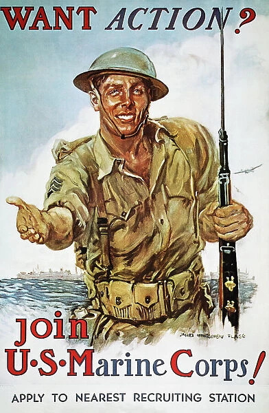 Want Action? : American World War II Marine Corps recruiting poster, 1942, by James Montgomery Flagg