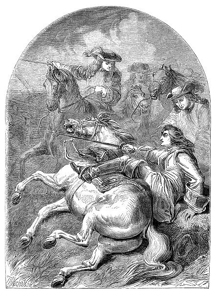 WAR OF SPANISH SUCCESSION. The Battle of Malplaquet, France, in which the Grand Alliance of England, the Netherlands, and Austria defeated France, 1709. Wood engraving, English, 19th century