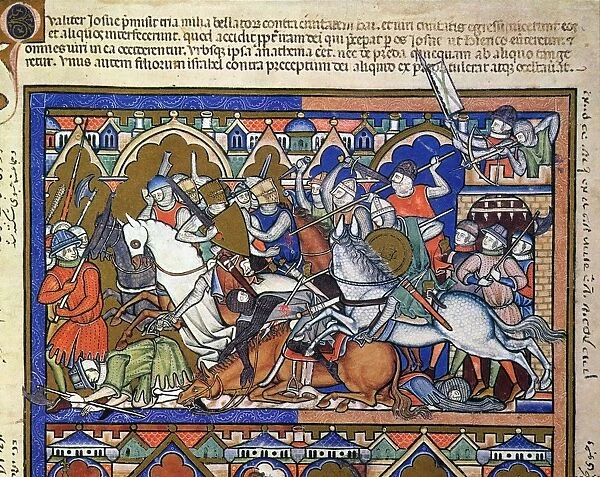 WARFARE, c1250. An Old Testament Battle Scene depicting the combatants as 13th