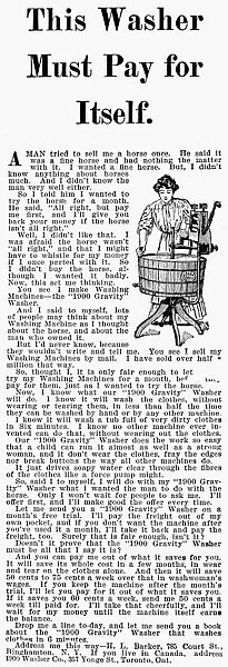 WASHING MACHINE AD, 1912. American advertisement, 1912