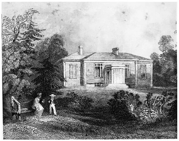 WASHINGTON: BIRTHPLACE. Wakefield in Westmoreland County, Virginia, the birthplace of George Washington. Wood engraving by A. L. Dick after W. H. Bartlett, c1840