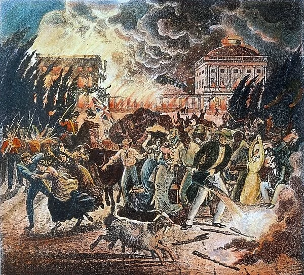 WASHINGTON BURNING, 1814. Washingtonians fleeing the city during the burning of the White House
