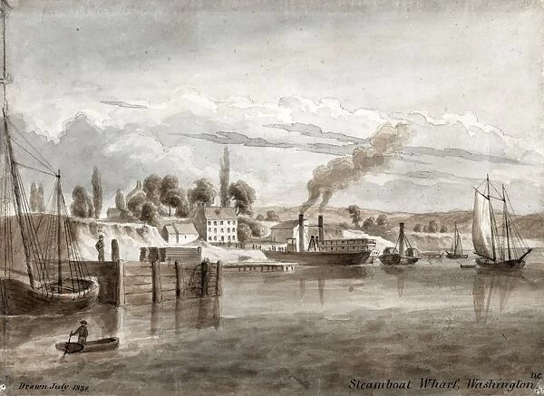 WASHINGTON, D. C. 1839. A steamboat wharf on the Potomac River in Washington, D