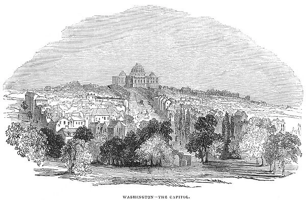 WASHINGTON, D. C. 1844. A view of Washington, D. C. with the Capitol in the background. Wood engraving, 1844