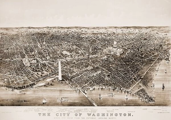 WASHINGTON D. C. 1892. Aerial view of Washington, D. C. Lithograph, 1892, by Currier & Ives
