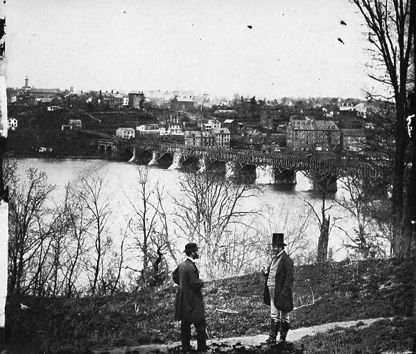 WASHINGTON, D. C. c1865. The Aqueduct Bridge and the waterfront in Georgetown, Washington, D