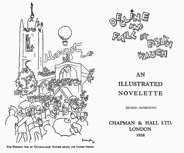 WAUGH: DECLINE AND FALL. Frontispiece and title page of the first edition of Evelyn Waughs novel Decline and Fall, London, 1928