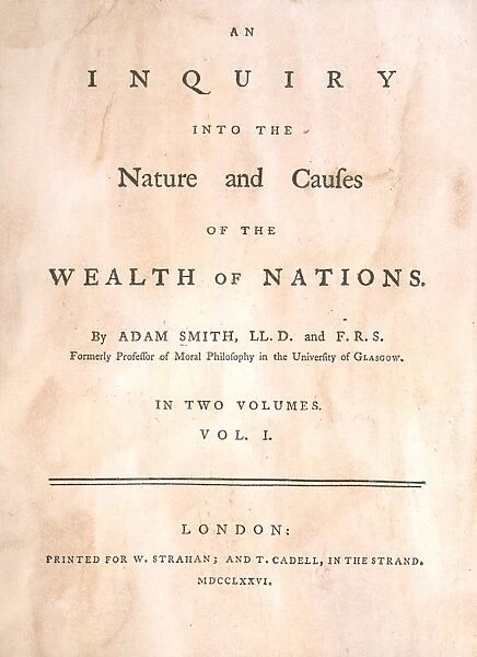 WEALTH OF NATIONS, 1776. Title-page of the first edition of Adam Smiths An Inquiry