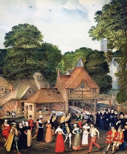 Wedding celebration at Bermondsey, England. Painting, c1600, by Joris Hoefnagel