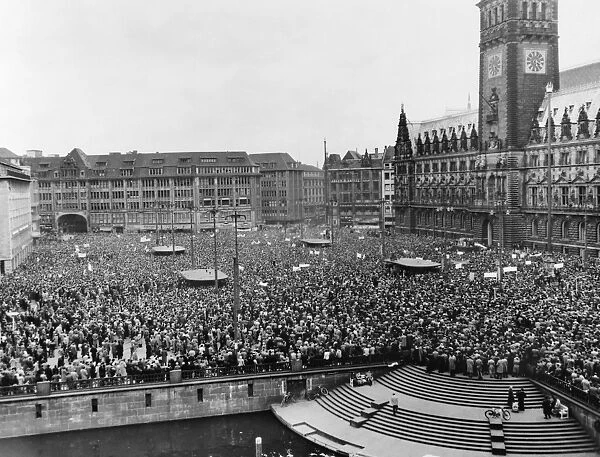 WEST GERMANY: PROTEST. A large crowd gathered to protest atomic armament for West Germany